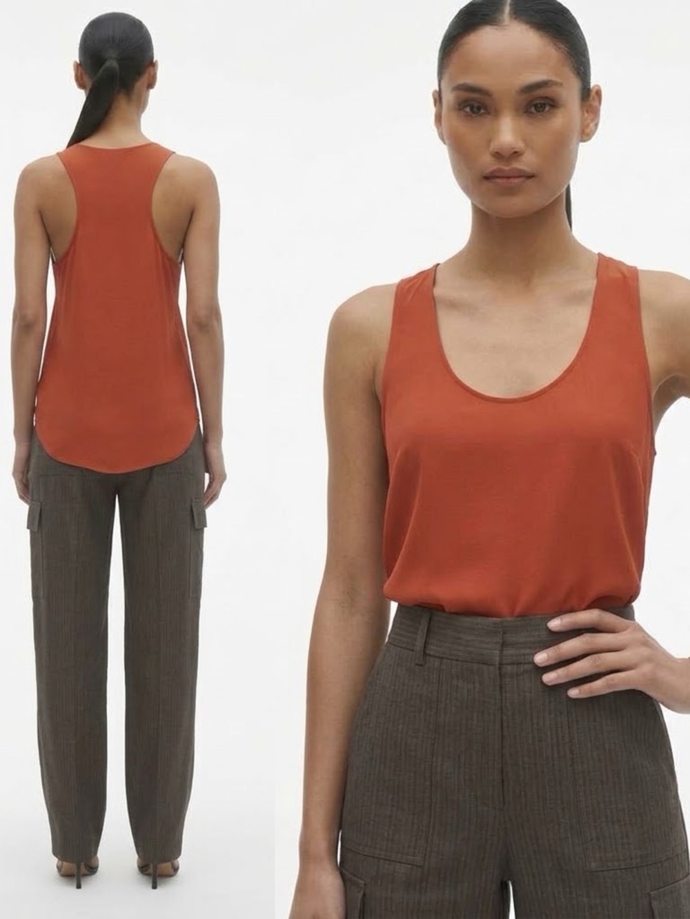 NWT Theory Women’s Rust-Orange Scoop Neck Tank Silk P Lightweight